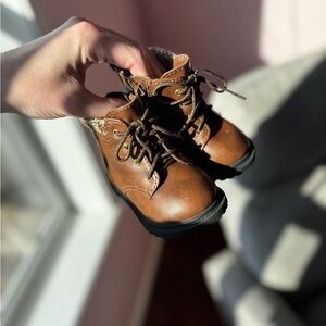 Brown Leather Lace-Up Boots